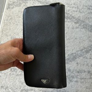 Prada Large Zip around Saffiano Wallet